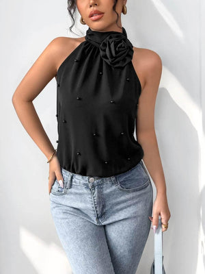 3D Flower Grecian Neck Bodysuit - StyleLure