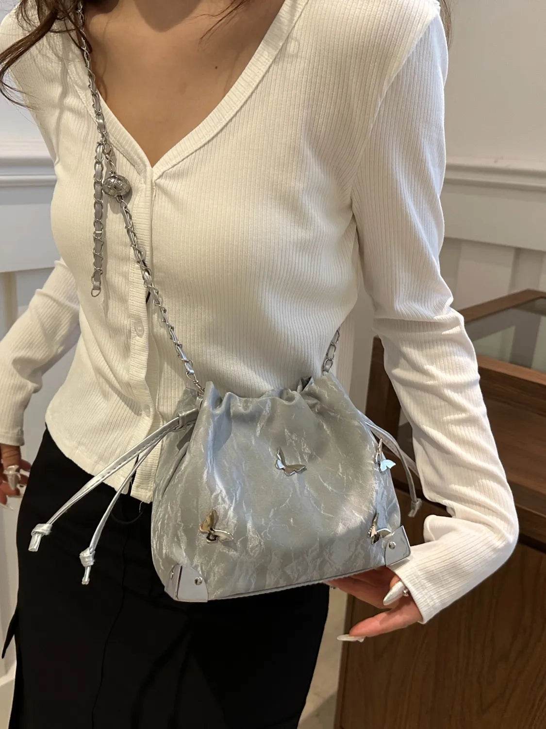 Butterfly Drawstring Bucket Bag - StyleLure