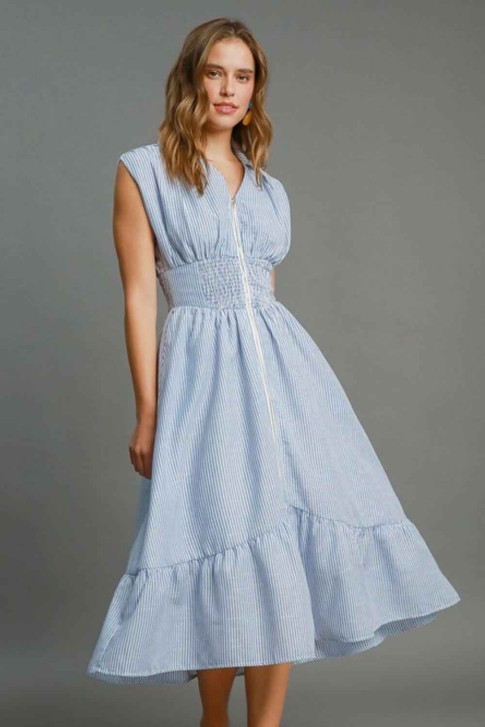 Umgee Full Size Striped Midi Dress with Smocked Waist Plus Size
