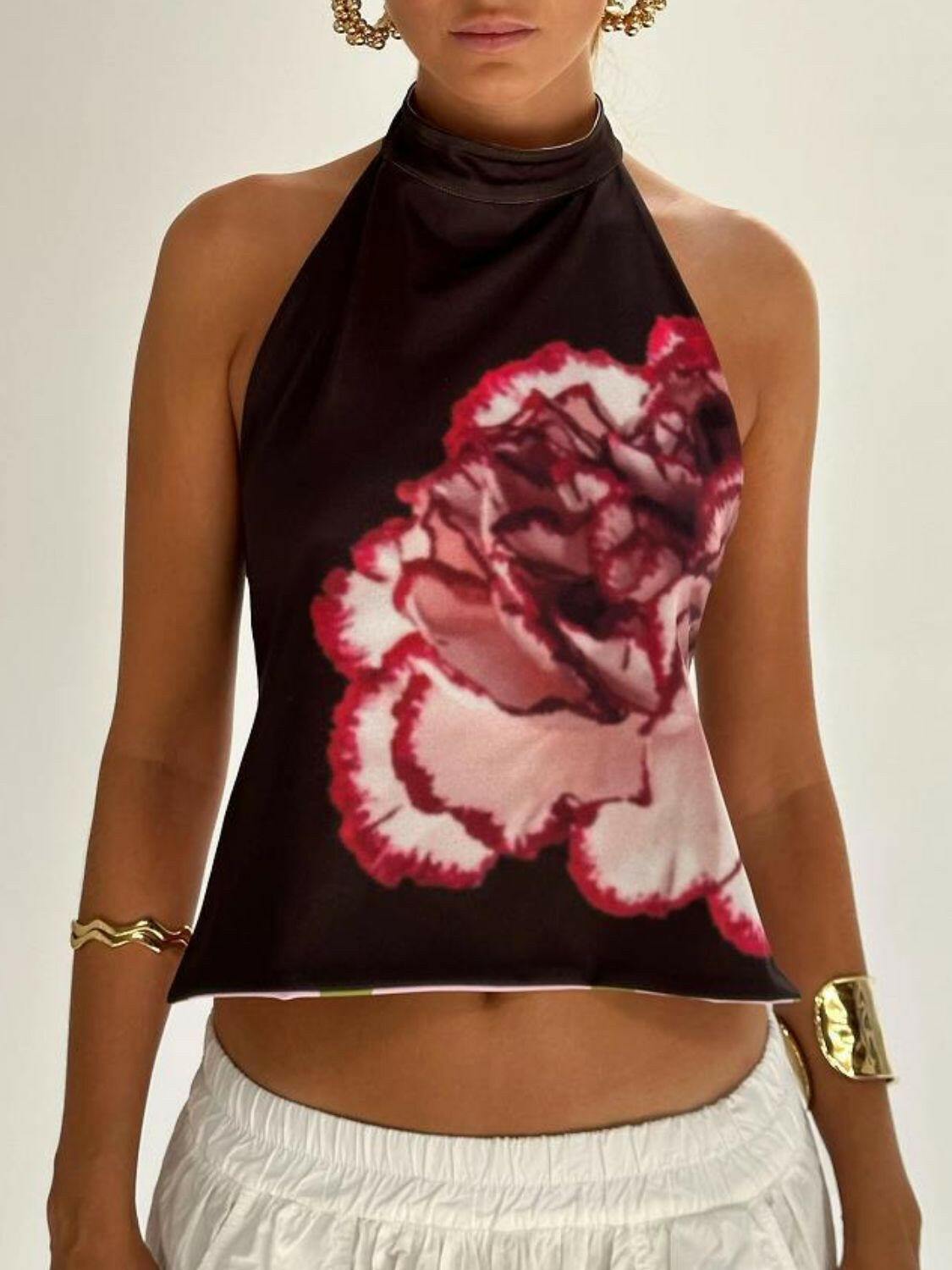 Backless Printed Halter Neck Tank - StyleLure