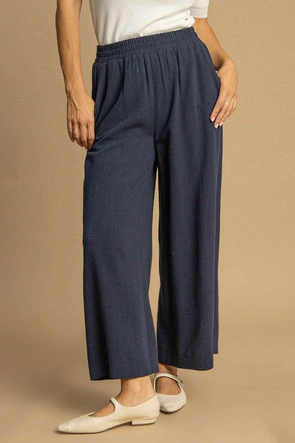 Umgee Full Size High Waisted Embellished Linen Pants Plus Size - StyleLure