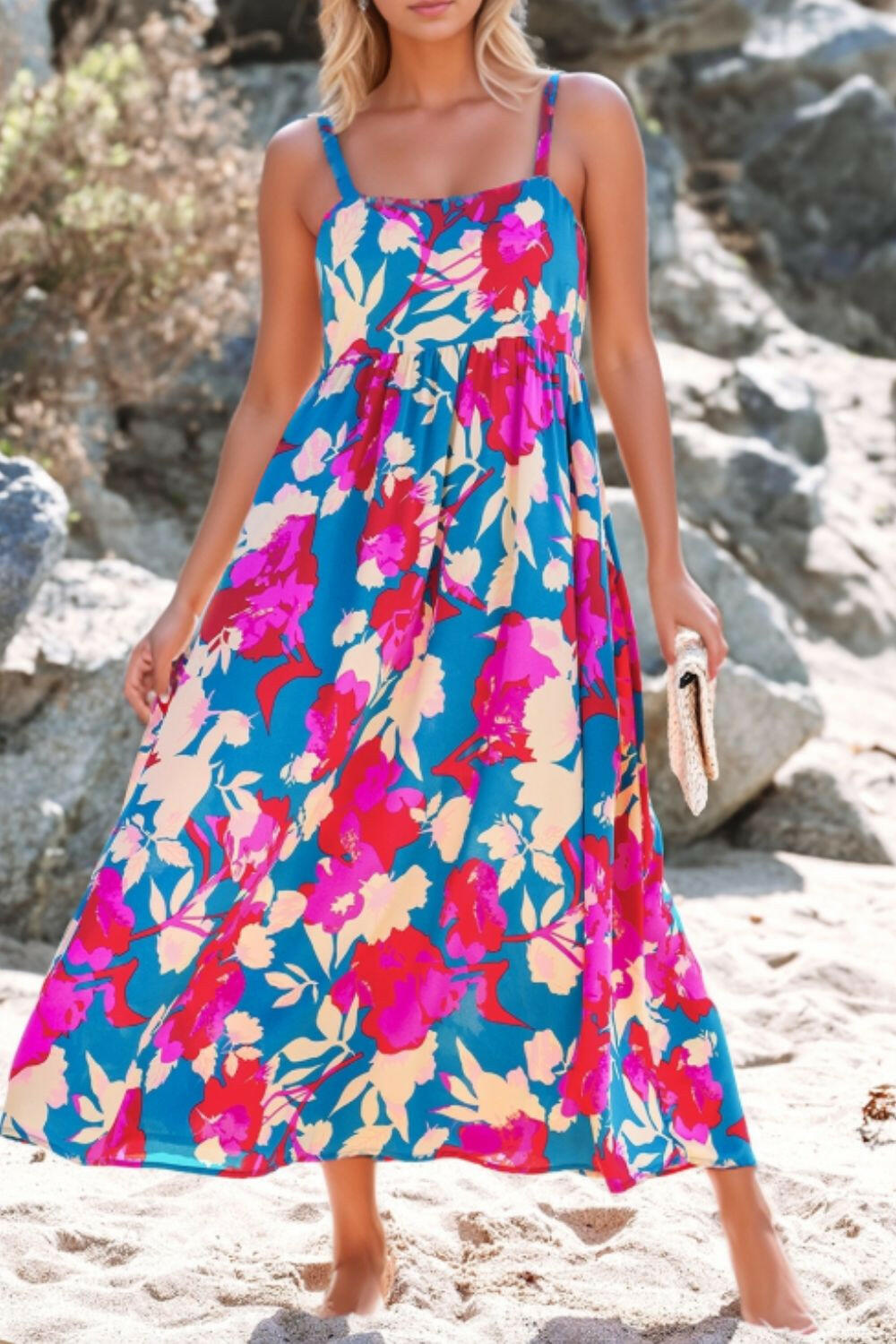 Floral Square Neck Cami Dress with Pockets - StyleLure