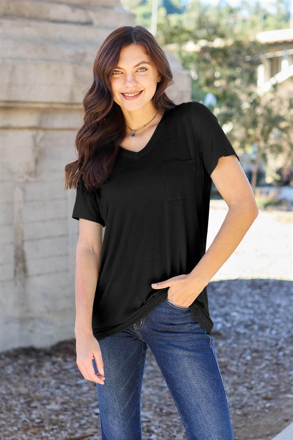 Basic Bae Bamboo Full Size V-Neck Short Sleeve T-Shirt - StyleLure