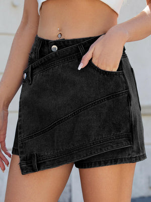 Asymmetrical Denim Skort with Pockets - StyleLure