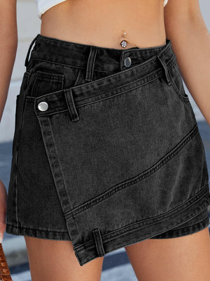Asymmetrical Denim Skort with Pockets - StyleLure