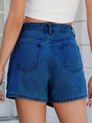 Asymmetrical Denim Skort with Pockets - StyleLure