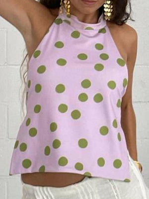 Backless Printed Halter Neck Tank - StyleLure