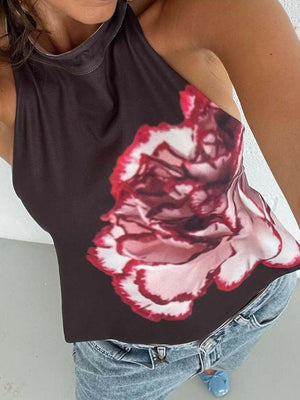 Backless Printed Halter Neck Tank - StyleLure