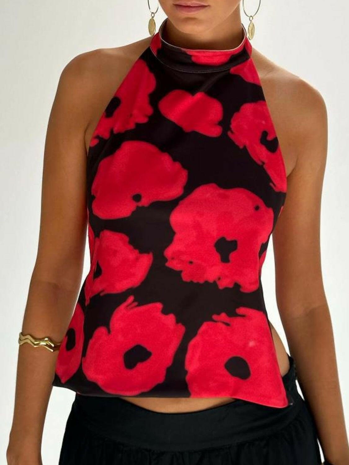 Backless Printed Halter Neck Tank - StyleLure