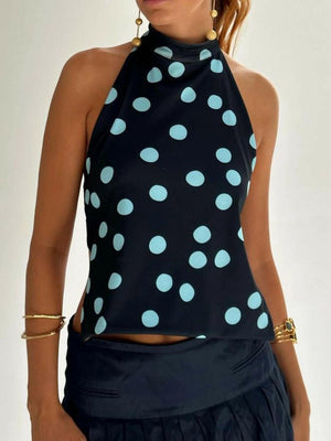 Backless Printed Halter Neck Tank - StyleLure
