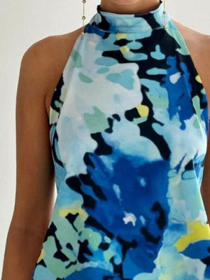 Backless Printed Halter Neck Tank - StyleLure