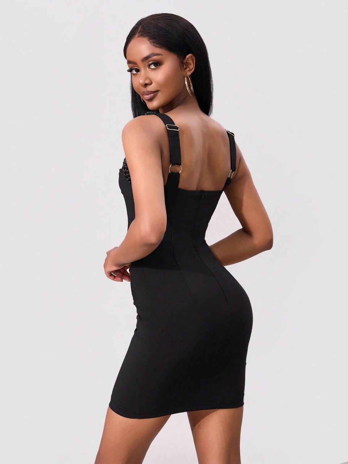 Bead Trim Wide Strap Wrap Dress - StyleLure