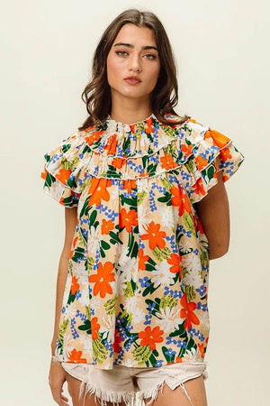 BiBi Multi Color Floral Print Woven Top - StyleLure