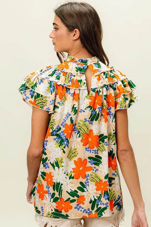 BiBi Multi Color Floral Print Woven Top - StyleLure