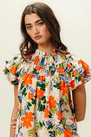BiBi Multi Color Floral Print Woven Top - StyleLure