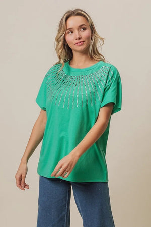 BiBi Rhinestone Beaded Short Sleeve Top - StyleLure
