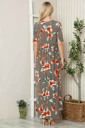 BOMBOM Floral Round Neck Short Sleeve Maxi Tee Dress - StyleLure