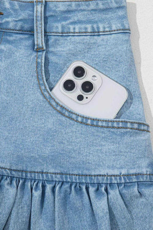 Bubble Hem Denim Mini Skirt - StyleLure