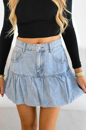 Bubble Hem Denim Mini Skirt - StyleLure