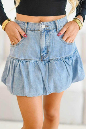 Bubble Hem Denim Mini Skirt - StyleLure