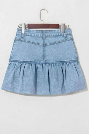 Bubble Hem Denim Mini Skirt - StyleLure