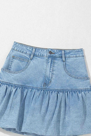 Bubble Hem Denim Mini Skirt - StyleLure