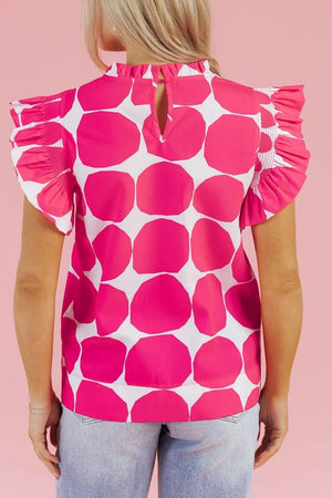 Bubblegum Pattern Frilled Collar Flutter Sleeve Top - StyleLure