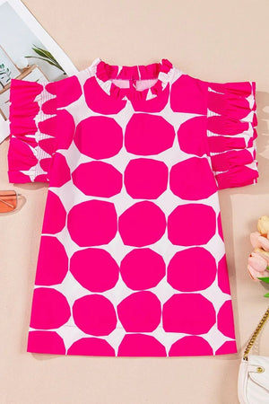 Bubblegum Pattern Frilled Collar Flutter Sleeve Top - StyleLure