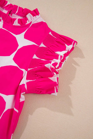 Bubblegum Pattern Frilled Collar Flutter Sleeve Top - StyleLure