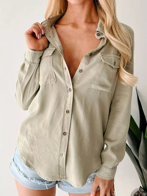Button - Down Collared Neck Denim Shirt - StyleLure