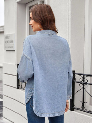 Button Up Long Sleeve Denim Shirt - StyleLure