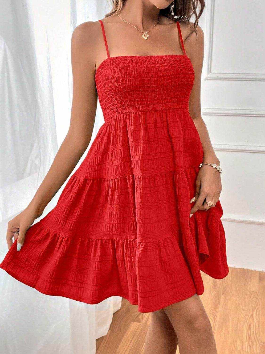 Smocked Tiered Sleeveless Mini Dress - StyleLure
