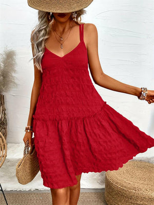 Crisscross Double Spaghetti Straps Tiered Cami Dress - StyleLure