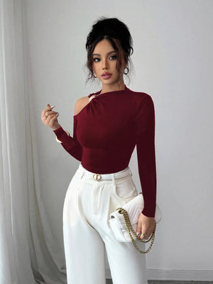 Cutout One - Shoulder Long Sleeve T-Shirt - StyleLure