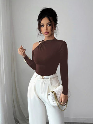 Cutout One - Shoulder Long Sleeve T-Shirt - StyleLure