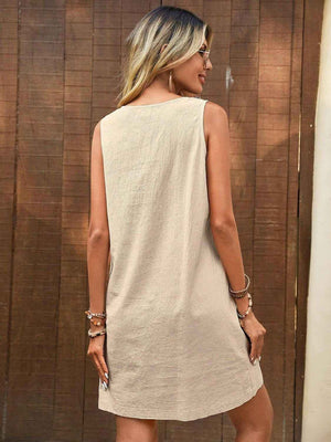 Decor Button Mini Tank Dress with Pockets - StyleLure