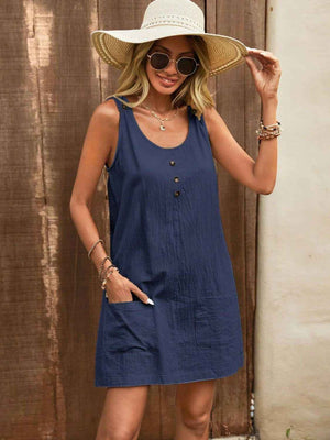 Decor Button Mini Tank Dress with Pockets - StyleLure