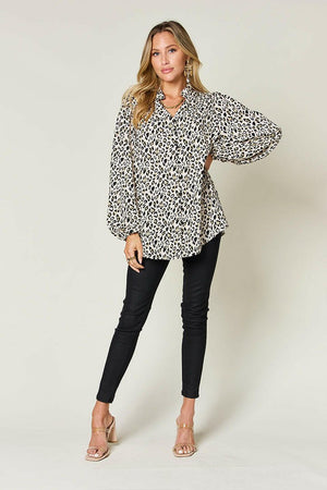 Double Take Full Size Leopard Long Sleeve Blouse - StyleLure