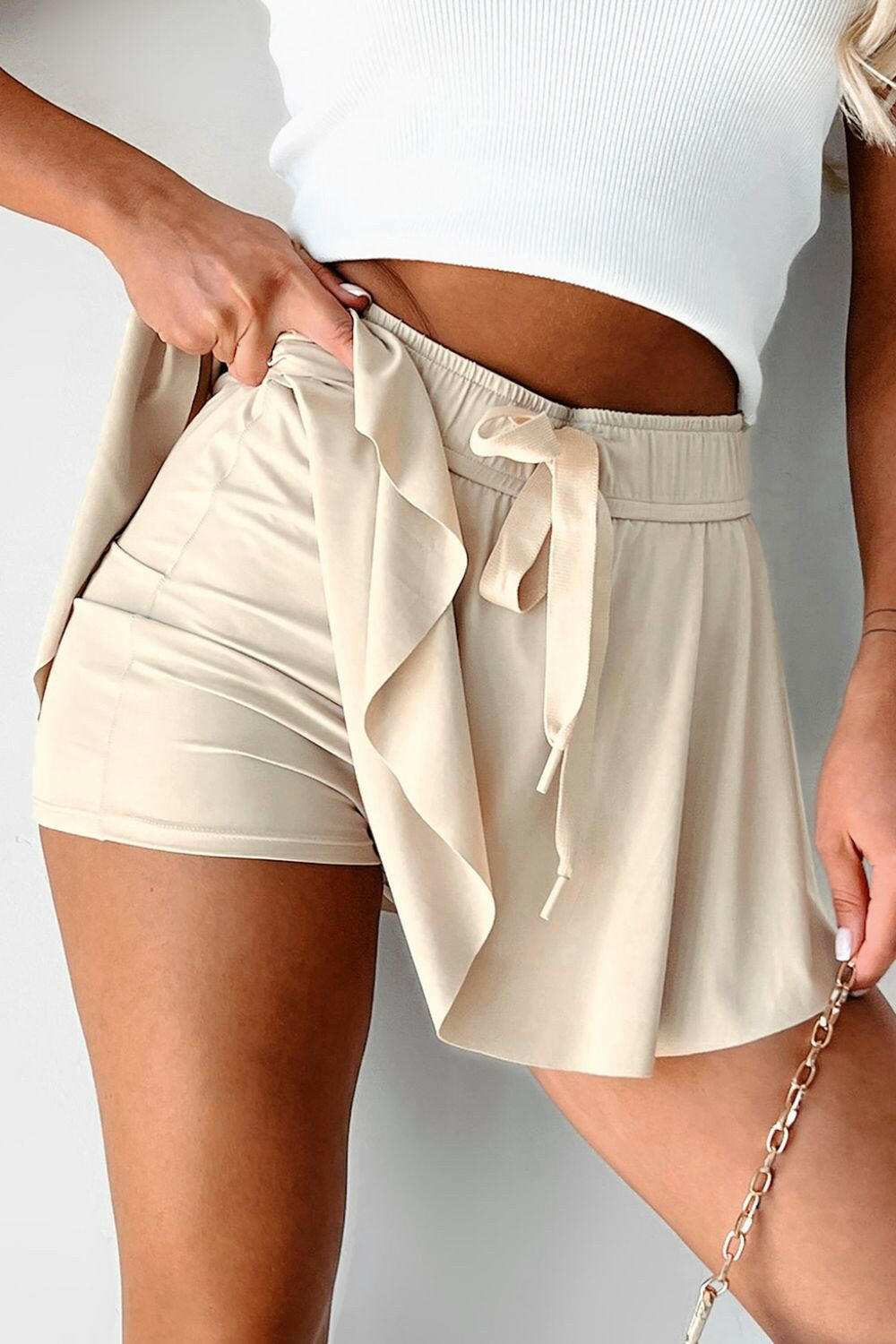 Drawstring High Waist Lined Active Skorts - StyleLure