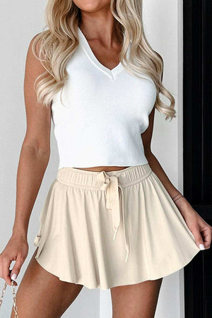 Drawstring High Waist Lined Active Skorts - StyleLure
