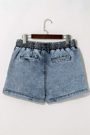 Drawstring High Waist Pocketed Denim Shorts - StyleLure