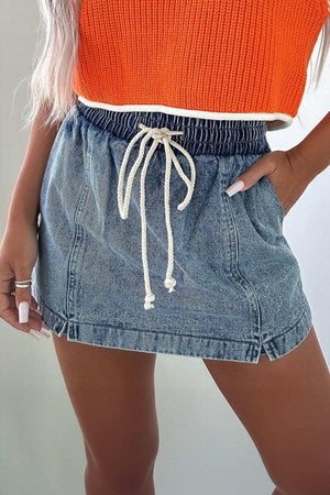 Drawstring High Waist Pocketed Denim Shorts - StyleLure