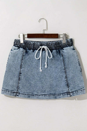 Drawstring High Waist Pocketed Denim Shorts - StyleLure