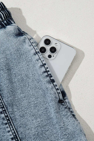 Drawstring High Waist Pocketed Denim Shorts - StyleLure