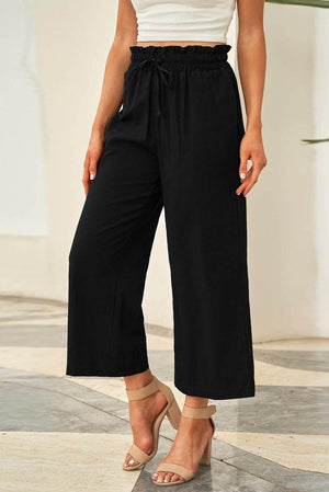 Drawstring Paperbag Waist Wide Leg Pants - StyleLure