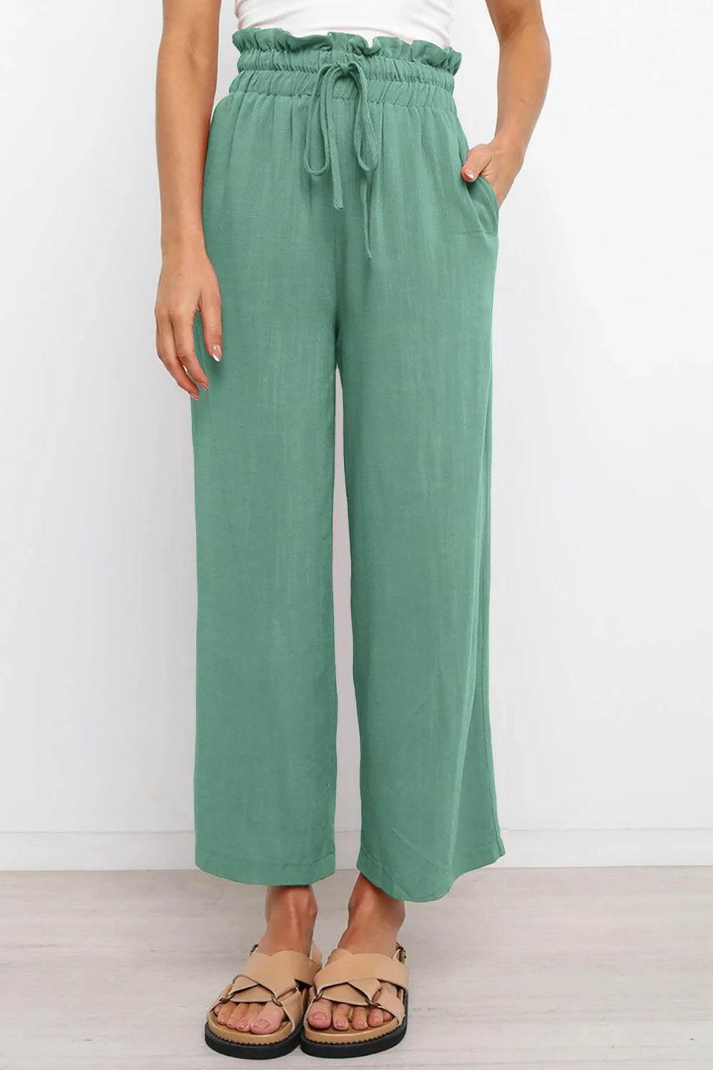 Drawstring Paperbag Waist Wide Leg Pants - StyleLure