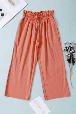 Drawstring Paperbag Waist Wide Leg Pants - StyleLure