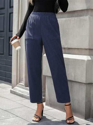 Elastic Waist Pants with Pockets - StyleLure