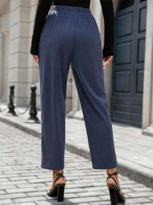 Elastic Waist Pants with Pockets - StyleLure
