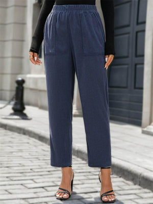 Elastic Waist Pants with Pockets - StyleLure